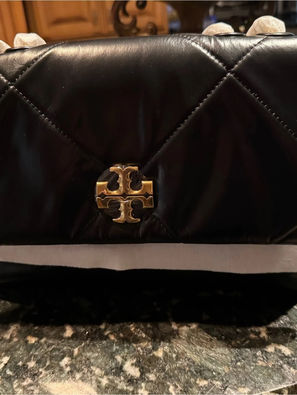 Tory Burch Black Quilted Shoulder Bag with Gold Logo